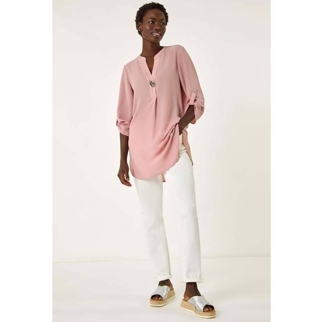 Button Detail Longline Blouse - Light Pink - 18