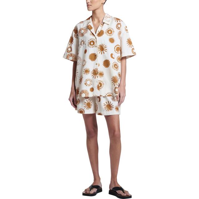 ASCENO Montauk Le Soleil Linen Rich Shirt, White/Brown