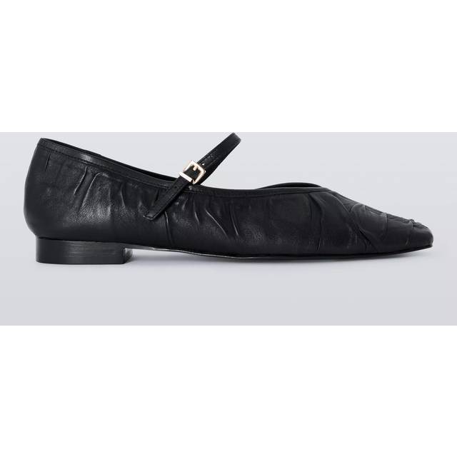 John Lewis Hailey Leather Ruched Mary-Jane Ballerina Pumps, Black
