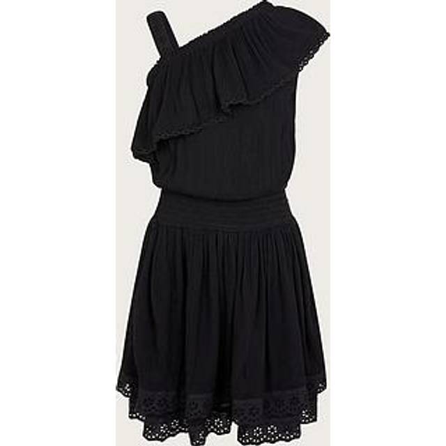 Monsoon Kids' Asymmetric Broderie Frill Dress, Black