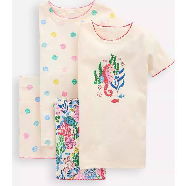 Mini Boden Kids' Cotton Shortie Pyjamas, Pack of 2,  Multi Coral Cove