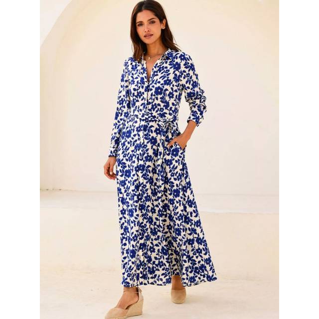 Aspiga Eliza Floral Print Maxi Shirt Dress, Navy/Cream