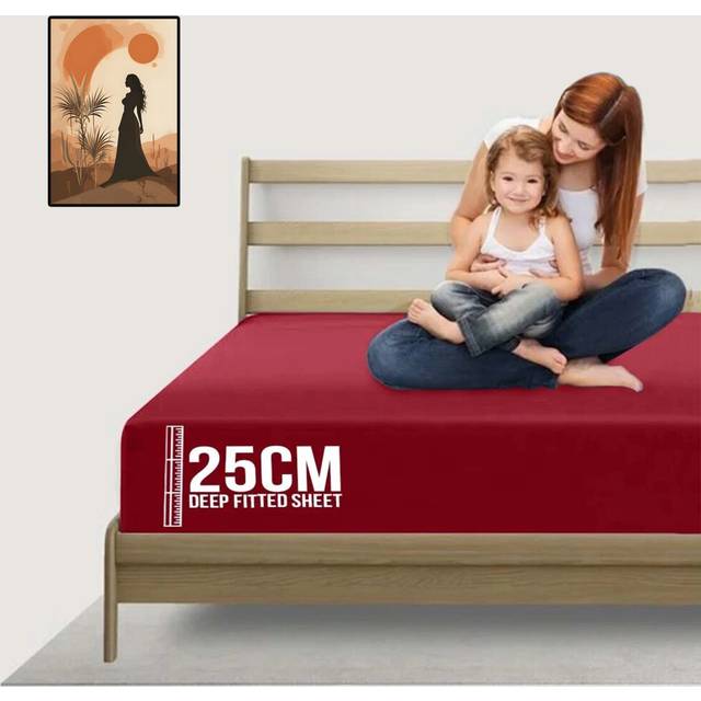 (King, Red) 25cm Extra Deep Fitted Sheet Bed Mattress Sheets Plain Double, King & Super King Sizes