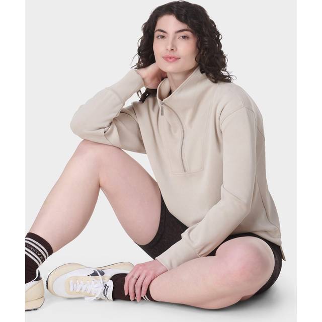 Sweaty Betty Sand Wash 1/2 Zip Longline Sweatshirt, Mineral Beige