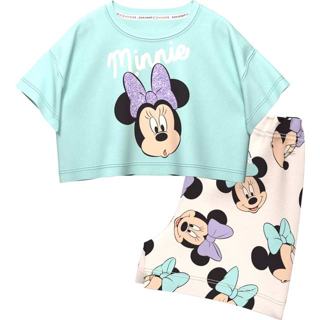 Brand Threads Kids' Minnie Mouse Cotton Top & Shorts Set, Blue/Multi