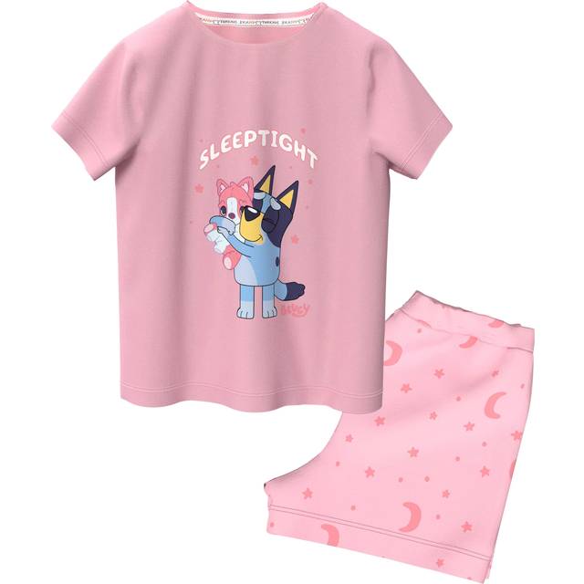 Brand Threads Kids' Bluey Cotton Shortie Pyjama Set, Pink/Multi