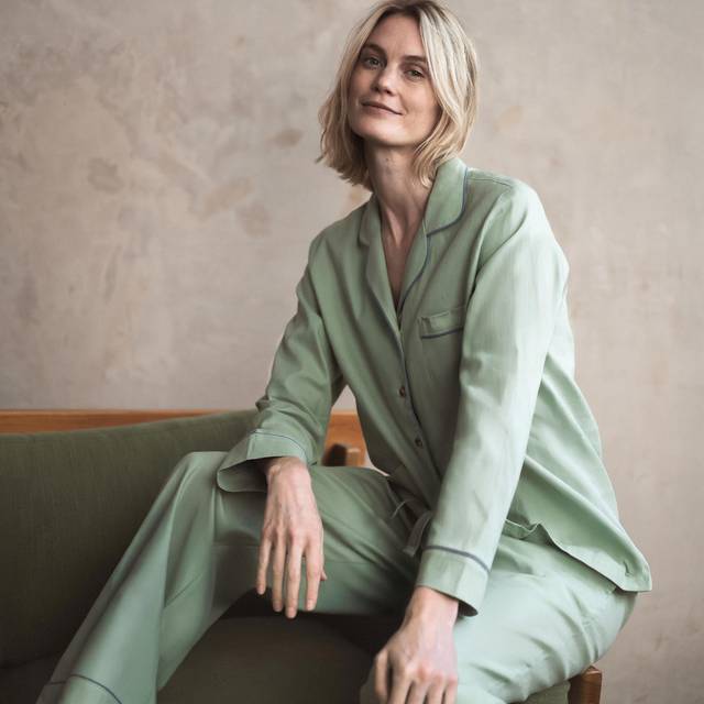 Piglet in Bed Sage Green Linen Blend Pyjama Trouser Set  - Green, XXL