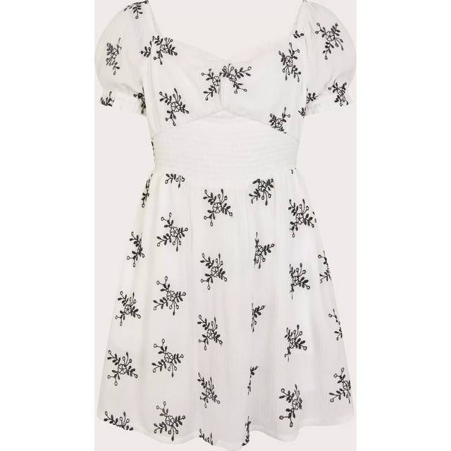 Monsoon Kids' Broderie Floral Puff Sleeve Dress, White