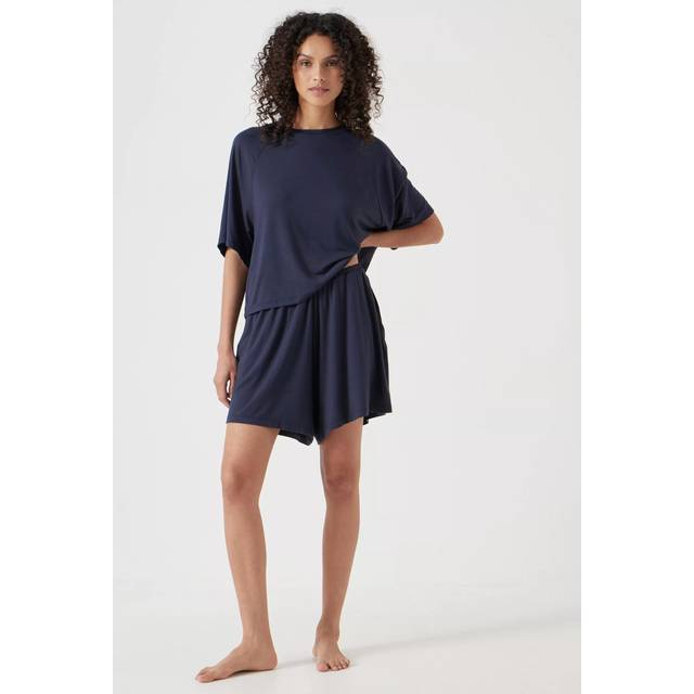 HUSH Nox Jersey Shorty Pyjama Set, Midnight Navy