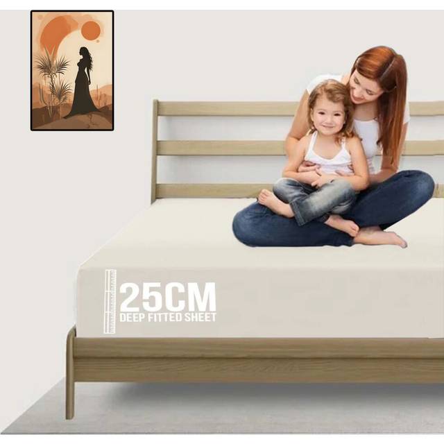 (Double, Cream) 25cm Extra Deep Fitted Sheet Bed Mattress Sheets Plain Double, King & Super King Sizes