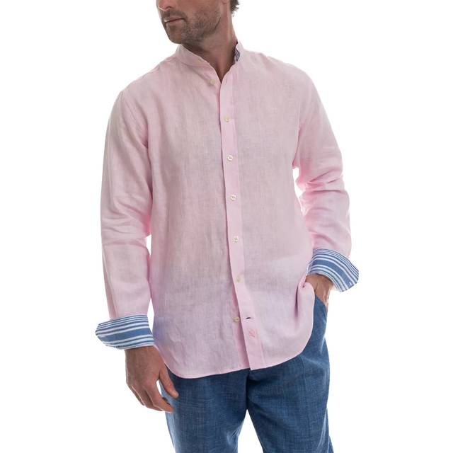 KOY Linen Striped African Kikoy Regular Fit Grandad Collar Shirt