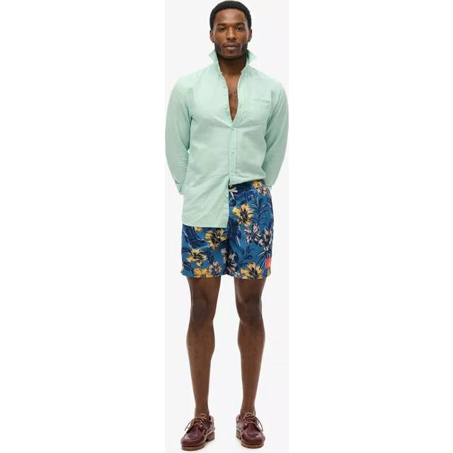 Superdry Men's 43cm Lange Badeshorts mit Hawaii-print Blau - Größe: M