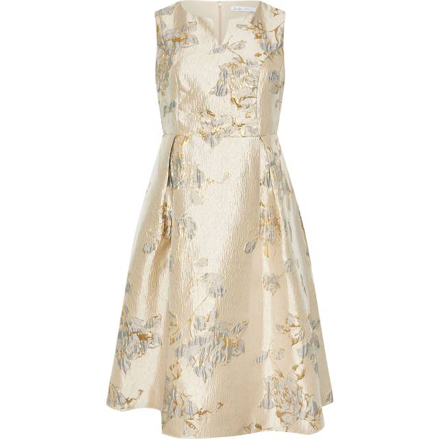 Yours London Curve Gold Floral Premium Satin Metallic Jacquard Midaxi Dress, Women's Curve & Plus Size, Yours London - 16