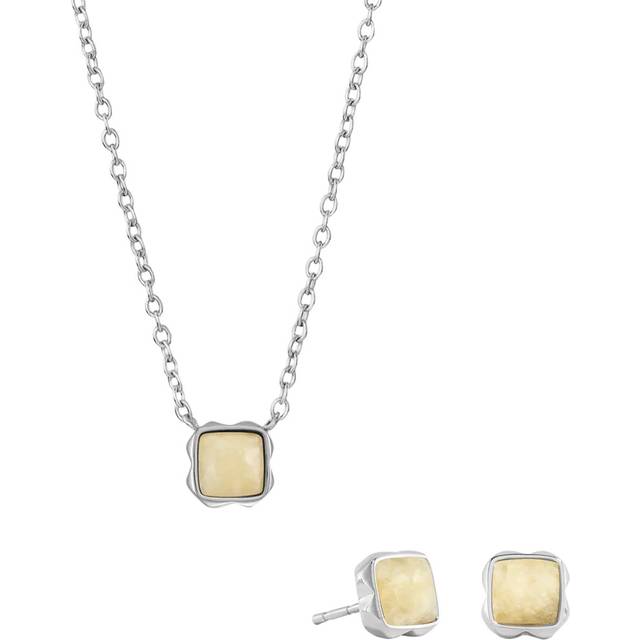 COEUR DE LION Semi-Precious Stone Pendant Necklace and Stud Earring Set, Silver