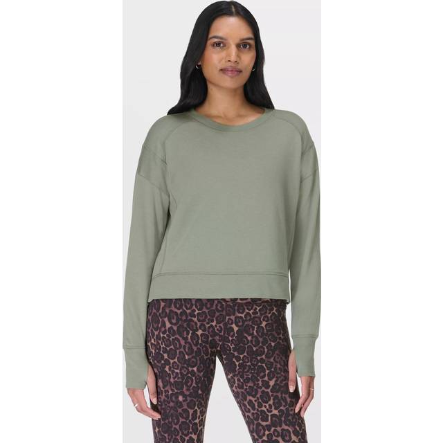 Sweaty Betty Womens Willow Green After Class Crop Sweatshirt - X-Large