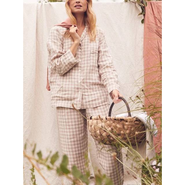 Piglet in Bed Gingham Linen Blend Long Pyjama Set