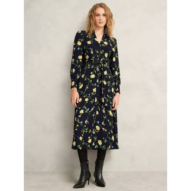 Hobbs Petite Everly Floral Shirt Dress, Navy/Multi