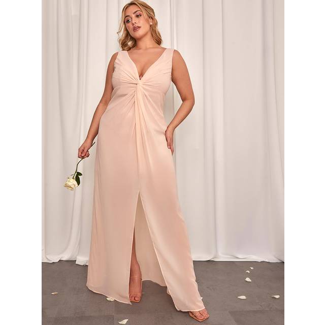 Plus Size Knot Detail Maxi Dress in Champagne - 18