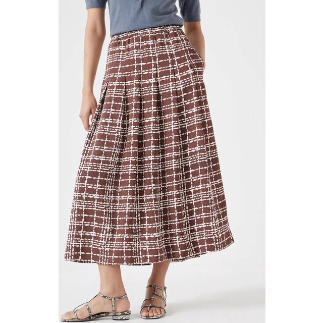 HUSH Twill Pleat Skirt, Brown/White
