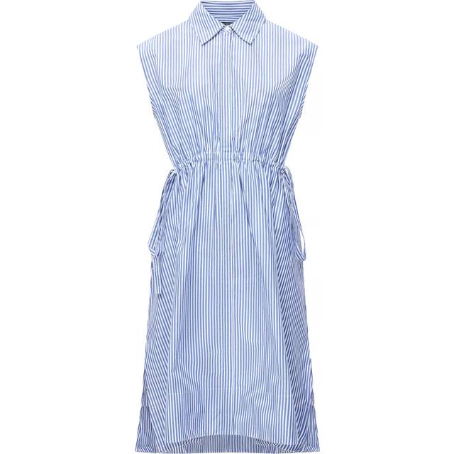 French Connection Rhodes Sleeveless Striped Poplin Cotton Midi Shirt Dress, Linen White/Marine