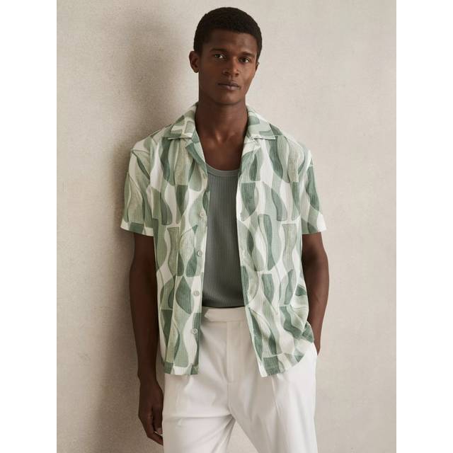 Reiss Taro Abstract Relaxed Fit Short Sleeve Shirt, Light Green