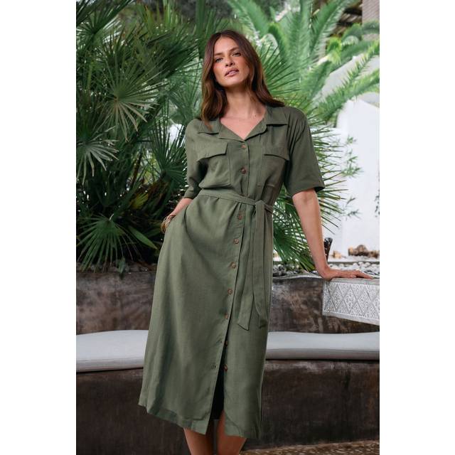 M&Co Khaki Green Linen Shirt Dress 18 M&Co Womens
