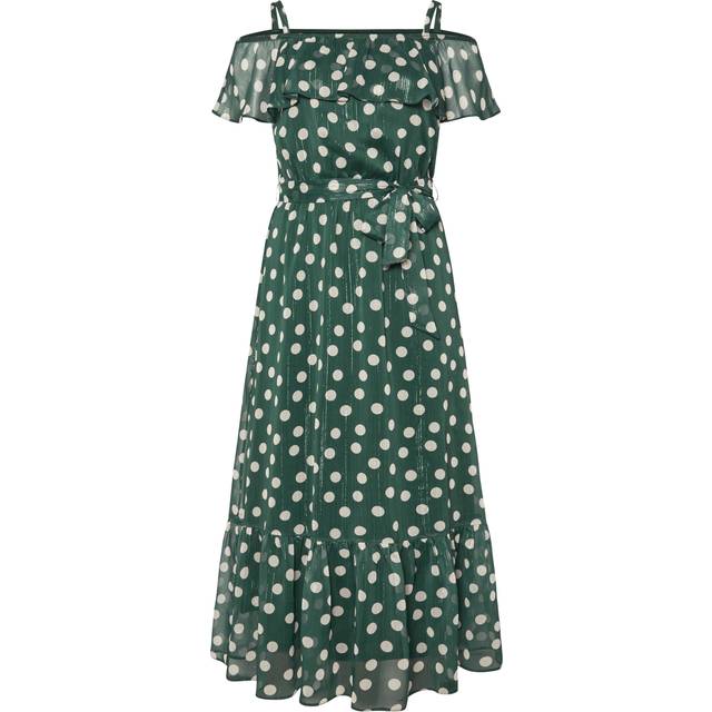 Yours London Curve Dark Green Polka Dot Metallic Maxi Dress, Women's Curve & Plus Size, Yours London - 22