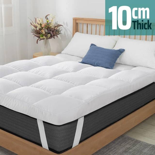 (King (150 x 200 cm)) Hotel Quality Mattress Topper with Elastic Straps - 4 Inch/10 cm Thick Deep Toppers Single Double King