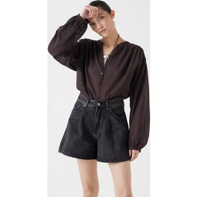 Hush Bea Textured Stripe Cotton Voile Blend Blouse