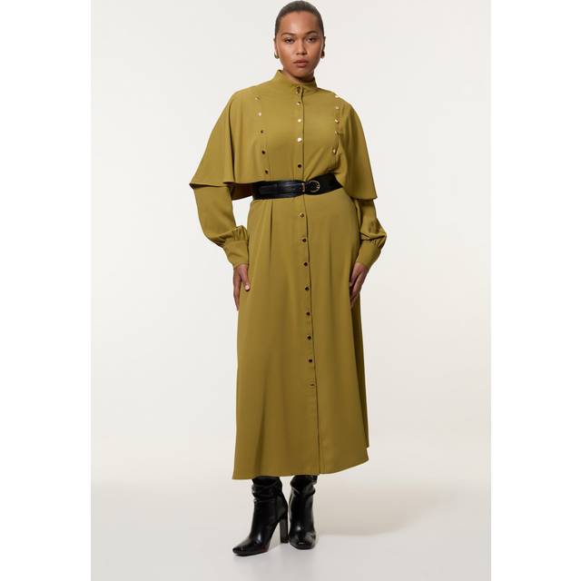 Plus Size Studded Crepe Cape Sleeve Woven Midaxi Dress - Khaki/Green