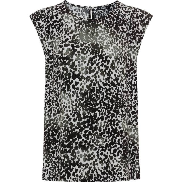 Olsen All Over Print Short Sleeve Blouse Khaki