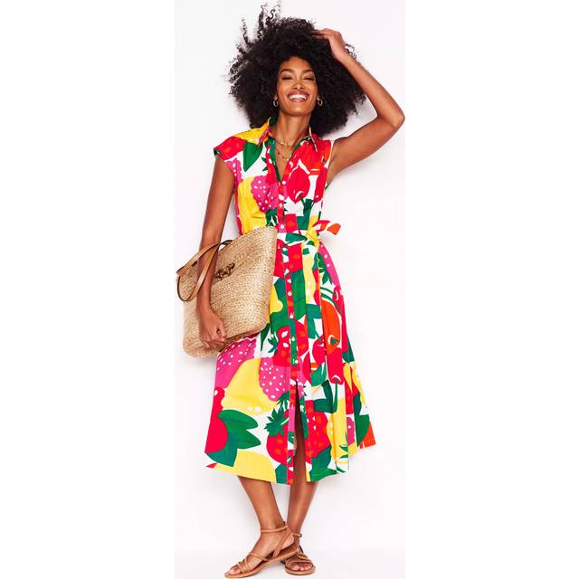 Boden Rachel Fruit Print Shirt Midi Dress, Multi