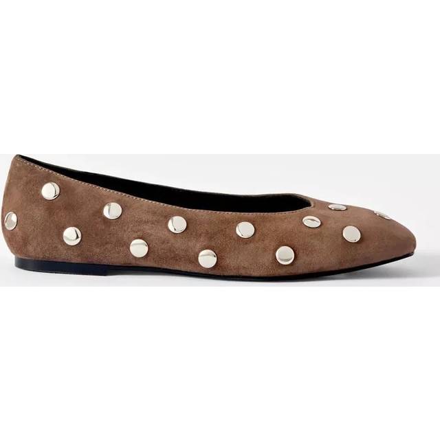 Mint Velvet Coco Suede Studded Ballet Flats, Brown/White