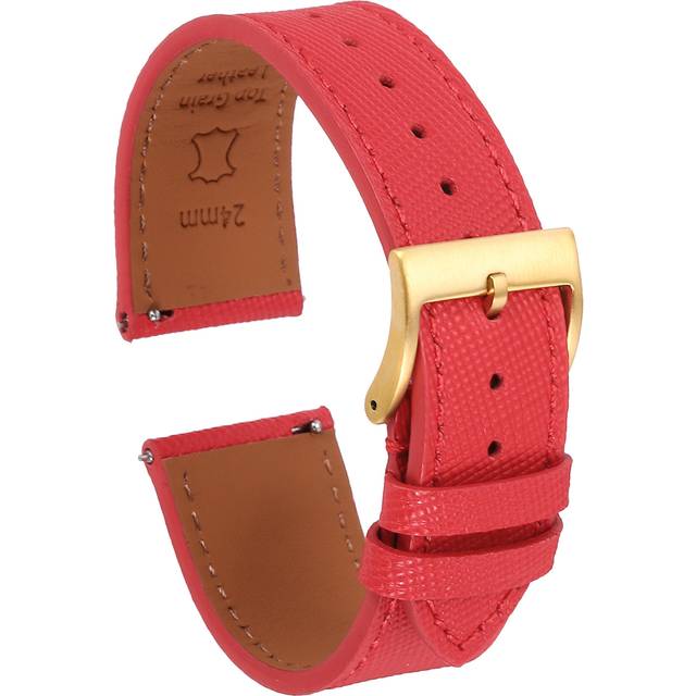 Leather watch band 24mm quick release gold buckle watch strap, red