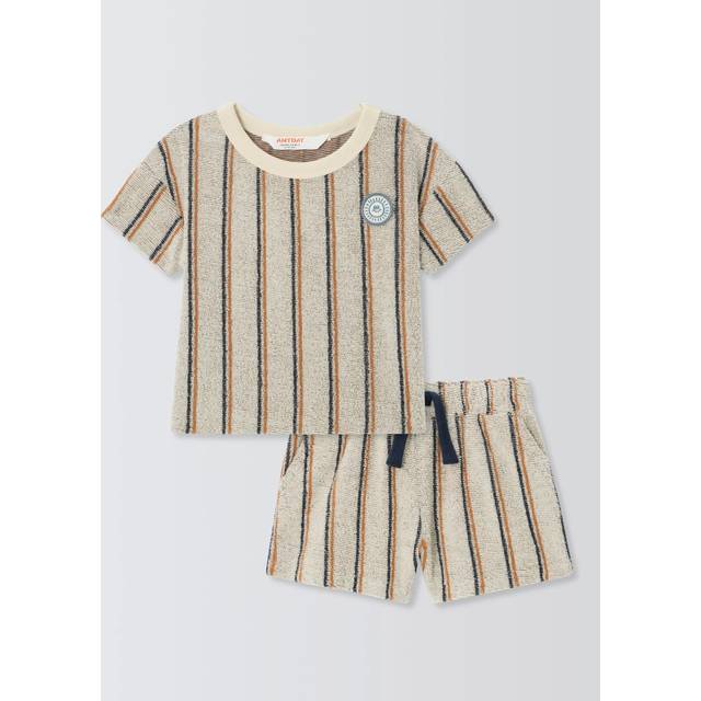 John Lewis ANYDAY Baby Towelling T-Shirt and Shorts Set, Neutral Stripe
