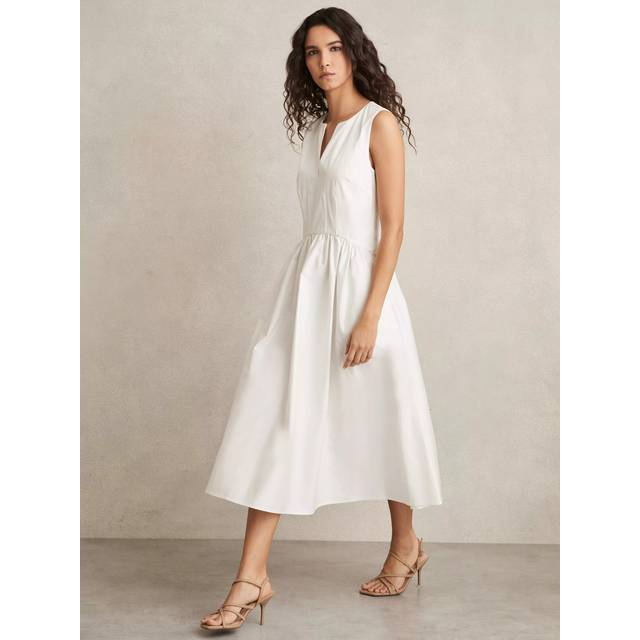 Reiss Liza Cotton A-Line Midi Dress, Ivory