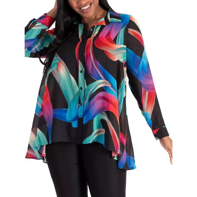 chesca Long Sleeved Rainbow Swirl Print Blouse, Black/Multi