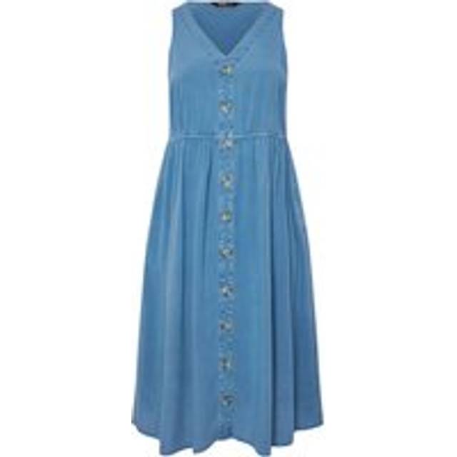 Yours Curve Blue Sleeveless Button Through Chambray Dress, Women's Curve & Plus Size, Yours - 26-28