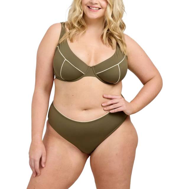 Oola Lingerie Scoop Neck Underwired Bikini Top, Olive