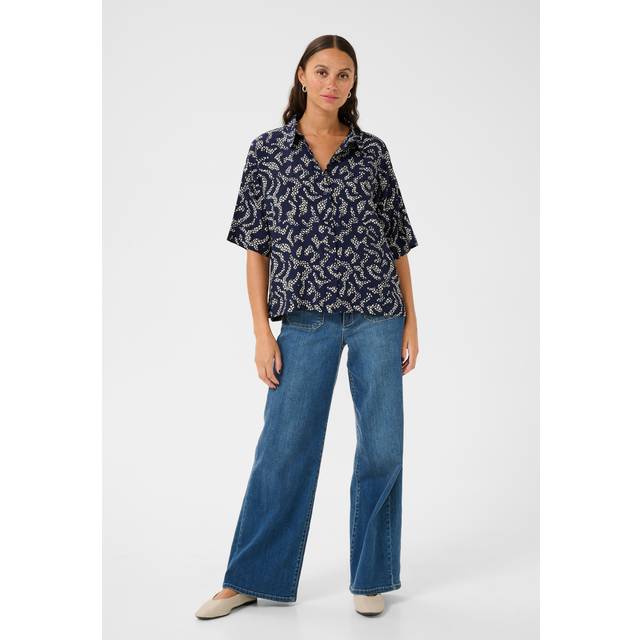 Kaffe, Shirts, female, Blue, XS, Midnight Marine Lace Print Blouse