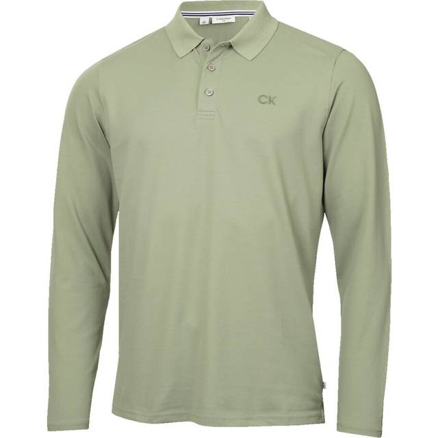 (M, Sage) Calvin Klein Mens 2025 Long Sleeve Stretch Campus Golf Polo Shirt