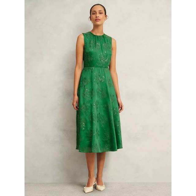 Hobbs Rachel Floral Sequin Dress, Cilantro Green