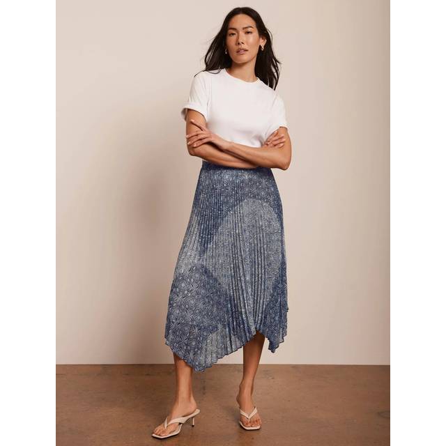 Mint Velvet Geometric Pleated Midi Skirt, Blue/Multi