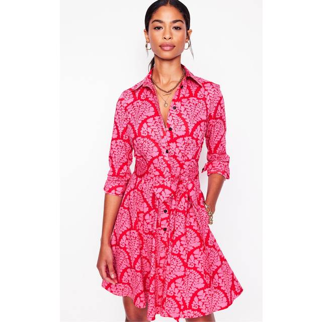 Boden Amy Floral Mini Shirt Dress, Red/Multi