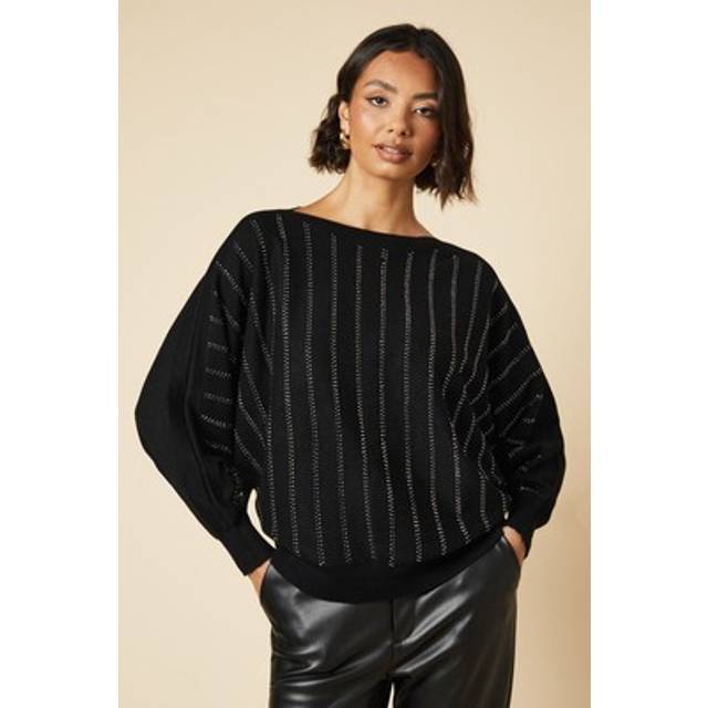 Womens Hot Fix Stripe Jumper - Black - S/M