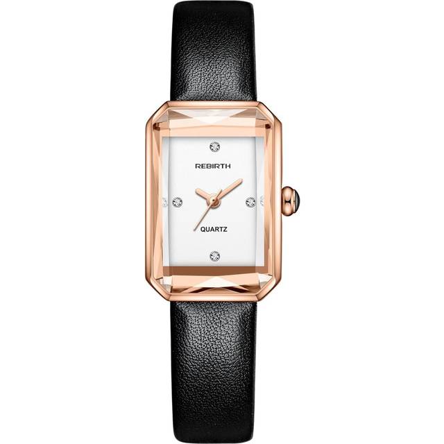 Rectangle Women Diamond Elegant Leather Strap Wristwatch