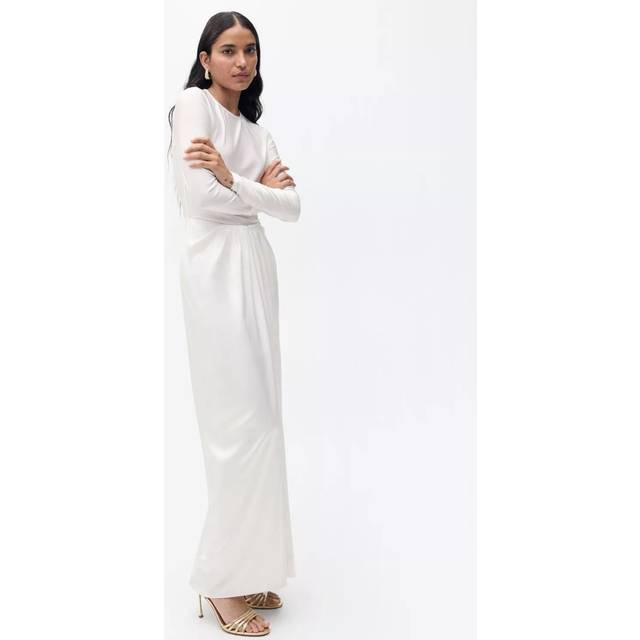 Mango Manon Long Sleeved Gathered Maxi Dress, White