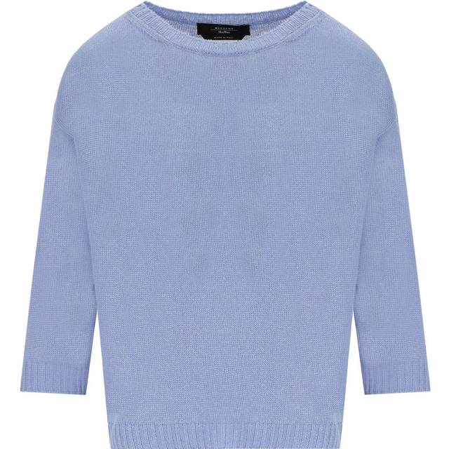 Weekend Max Mara, Stickade tröjor & koftor, Dam, XS, Linne, Blå Linne Båtringad Pullover - blue (XS)