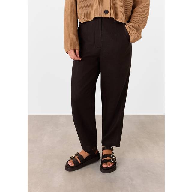 Whistles Petite Pure Linen Barrel Leg Trousers, Black