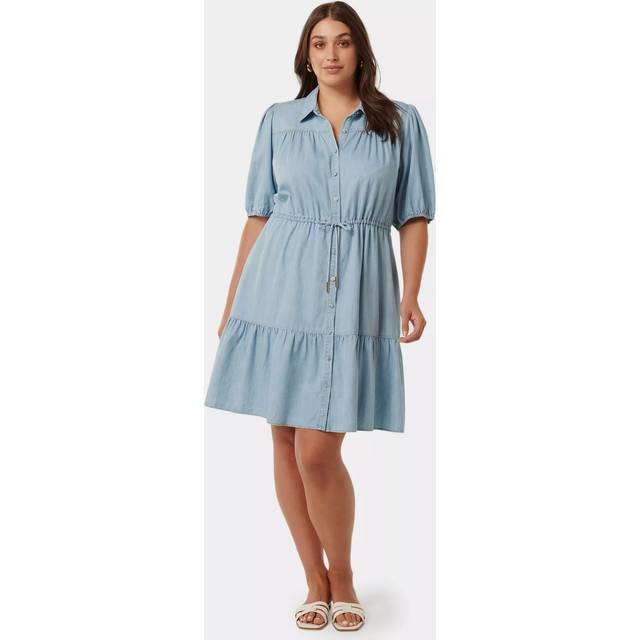 Forever New Curve Freya Shirt Dress, Light Blue